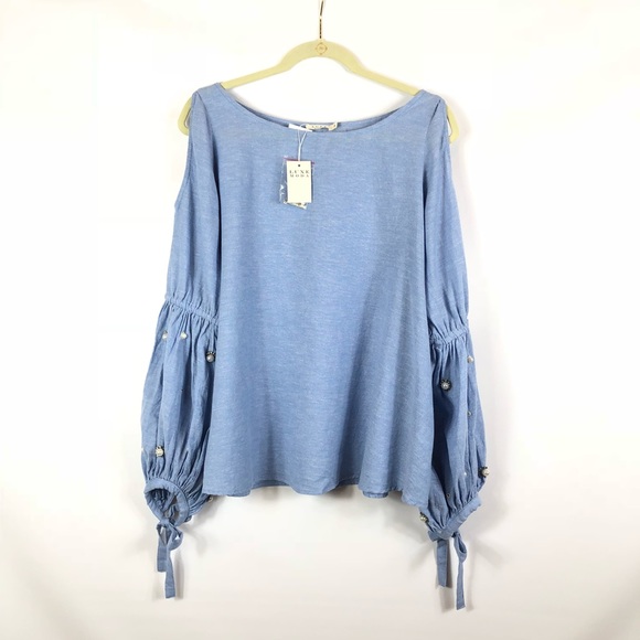 NWT Chambray Pearl Juliette Sleeve Top Small - Picture 3 of 8
